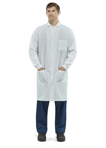 Polyester Butcher Coat with Knit Cuffs and Pockets