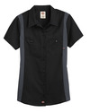 Black/Charcoal - Women's Short-Sleeve Industrial Color Block Shirt - Front