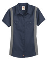 Dark Navy/Smoke - Women's Short-Sleeve Industrial Color Block Shirt - Front