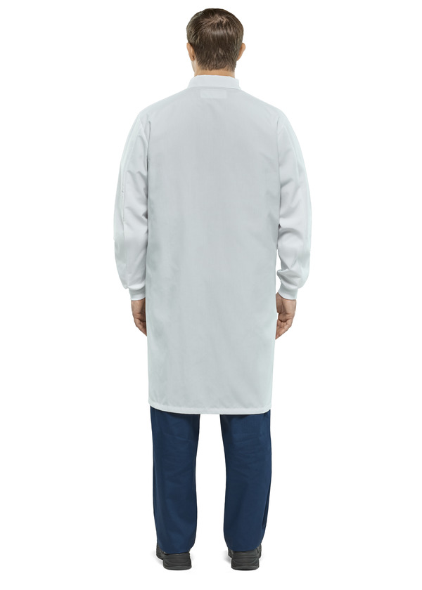 Polyester Butcher Coat with Knit Cuffs and Pockets - Front