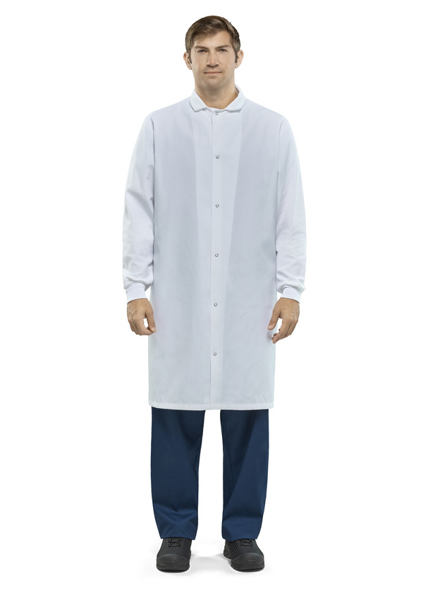 Polyester Pocketless Butcher Coat with Knit Cuffs - Front