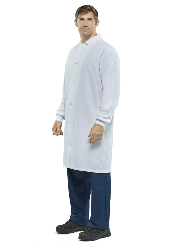 Polyester Pocketless Butcher Coat with Knit Cuffs - Front