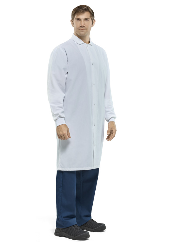 Polyester Pocketless Butcher Coat with Knit Cuffs - Front