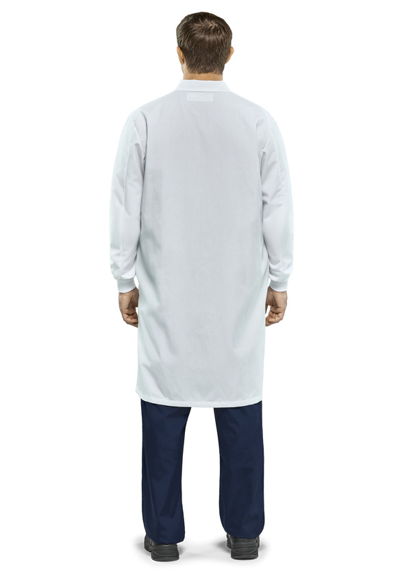 Polyester Butcher Coat with 3 Interior Pockets and Knit Cuffs - Front