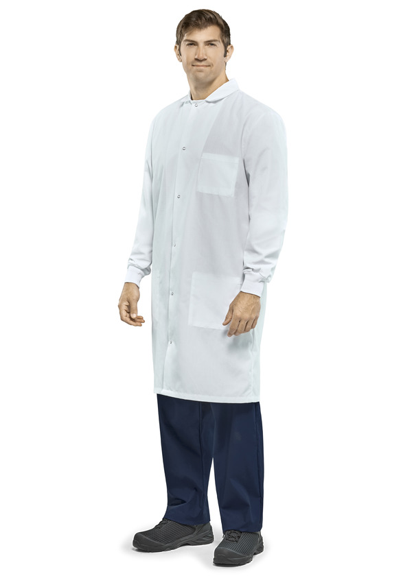 Polyester Butcher Coat with 3 Interior Pockets and Knit Cuffs - Front