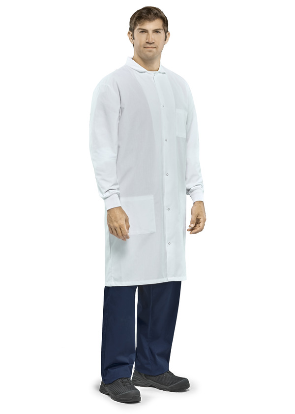 Polyester Butcher Coat with 3 Interior Pockets and Knit Cuffs - Front