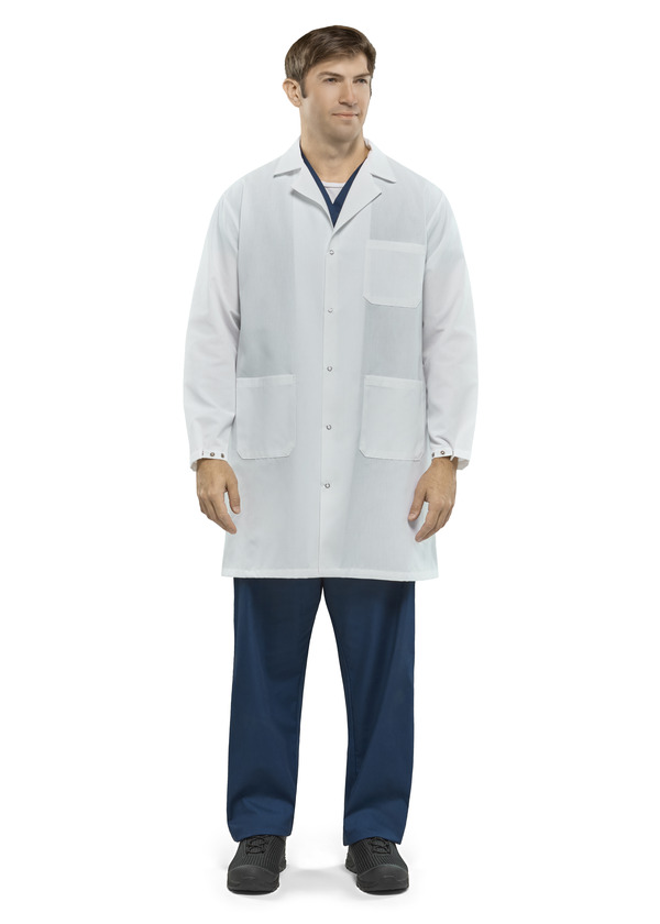Polyester / Cotton Lab Coat with Knit Cuffs - Front