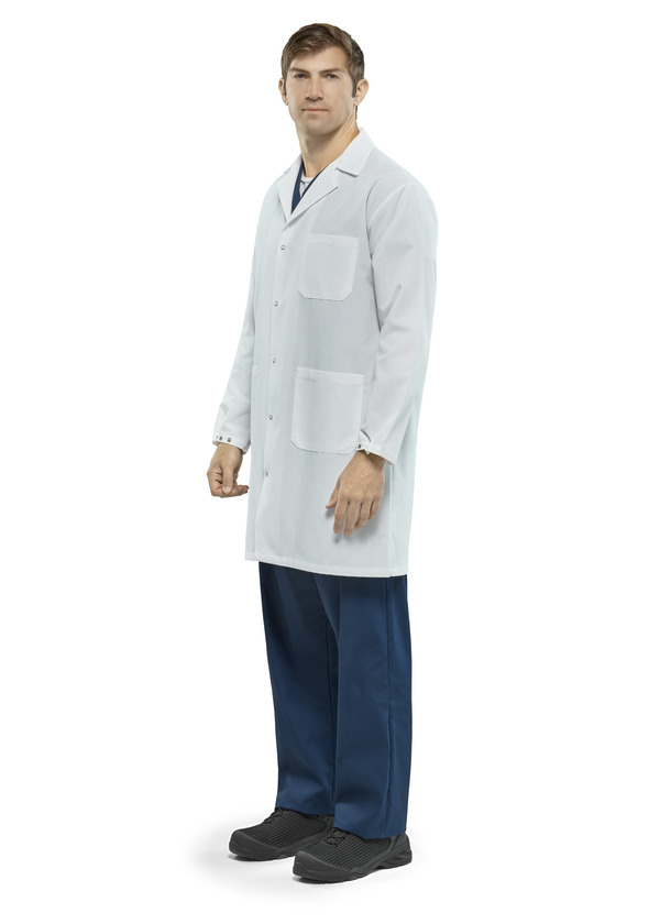 Polyester / Cotton Lab Coat with Knit Cuffs - Front