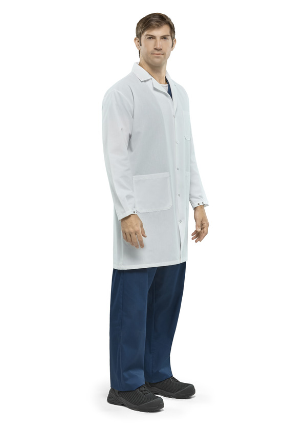 Polyester / Cotton Lab Coat with Knit Cuffs - Front