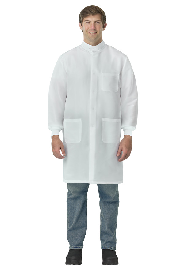 Fluid Barrier Lab Coat with Full Neck Coverage - Front