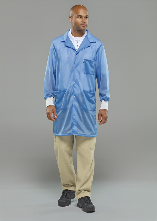 Lightweight ESD Lab Coat with Knit Cuffs - Front