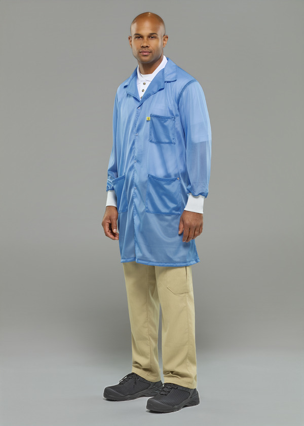 Lightweight ESD Lab Coat with Knit Cuffs - Front