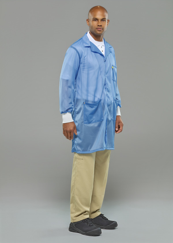 Lightweight ESD Lab Coat with Knit Cuffs - Front