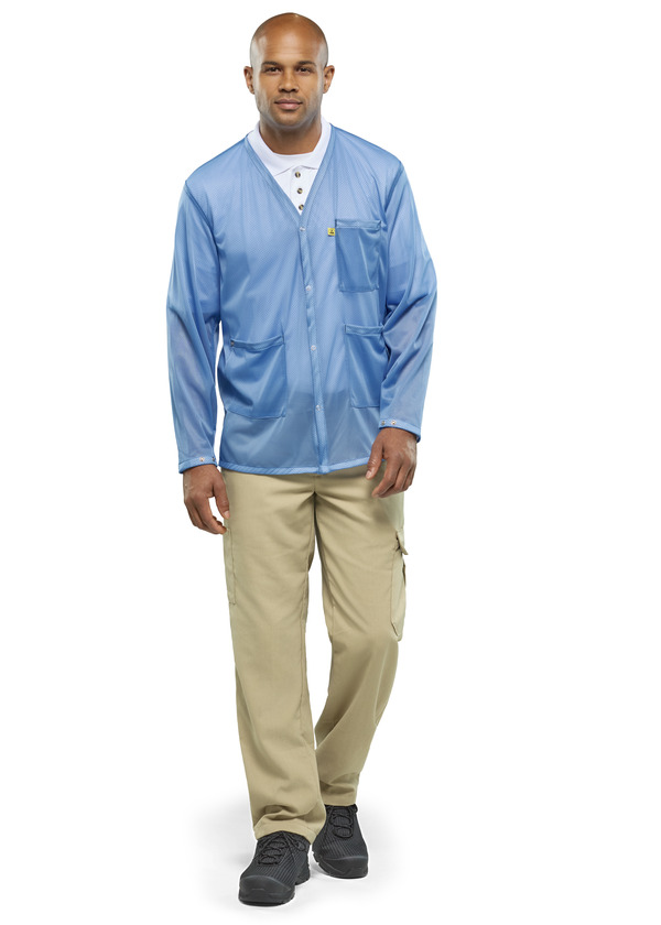 Lightweight ESD Jacket with Snap Cuffs and V-Neck - Front