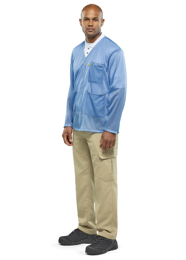 Lightweight ESD Jacket with Snap Cuffs and V-Neck - Front