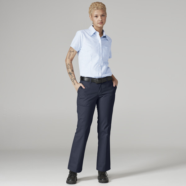 Blusa Oxford stretch de manga corta para mujer - Parte Delantera