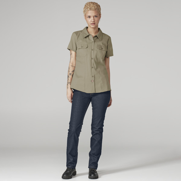 Jeans de mujer industriales de 5 bolsillos, corte slim - Parte Delantera