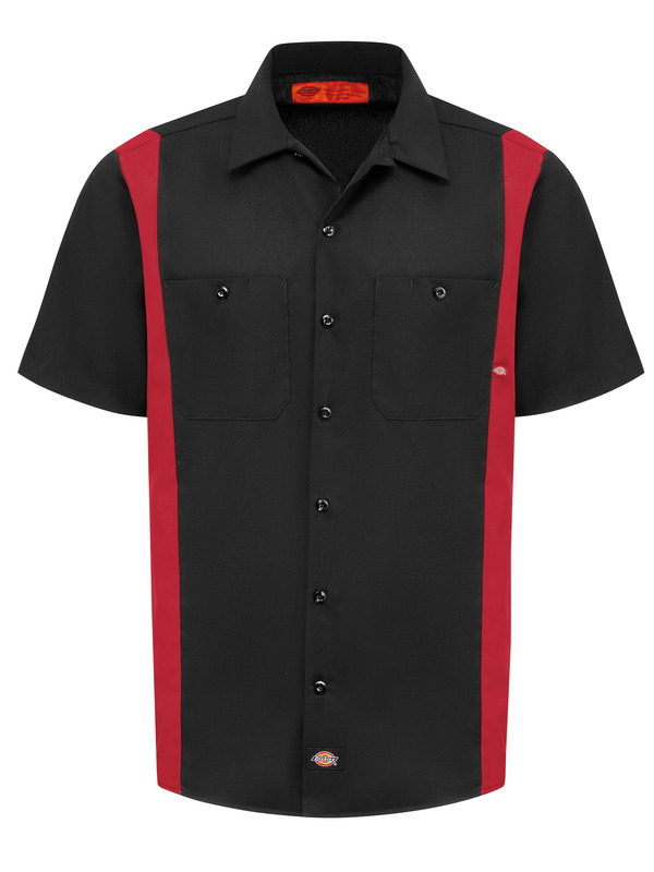Black/English Red Medium Tall Dickies Occupational Workwear LS524BKER MT Polyester/Cotton Mens Short Sleeve Industrial Color Block Shirt 