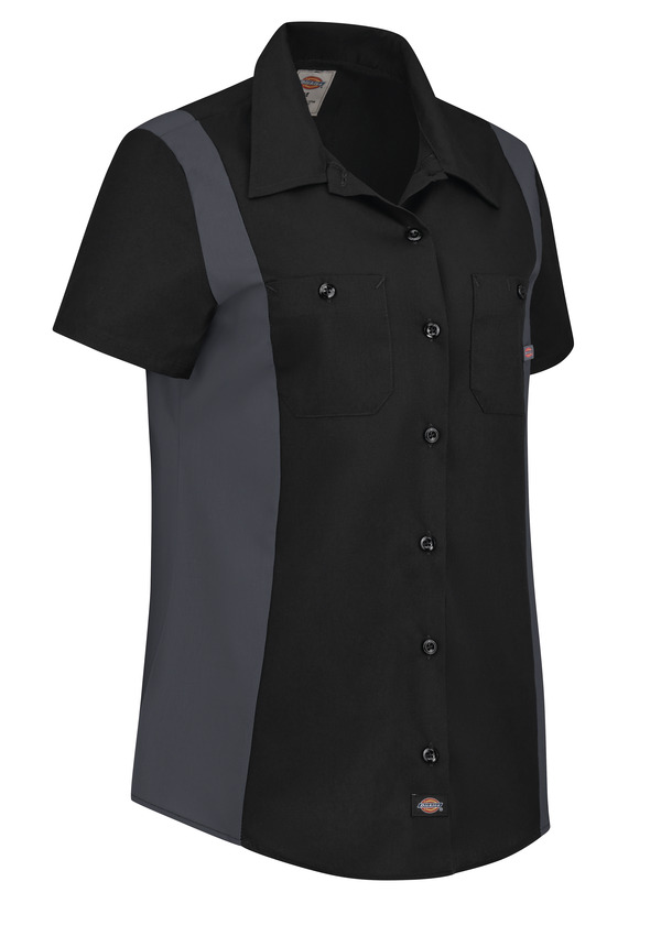 Women's Short-Sleeve Industrial Color Block Shirt - Front
