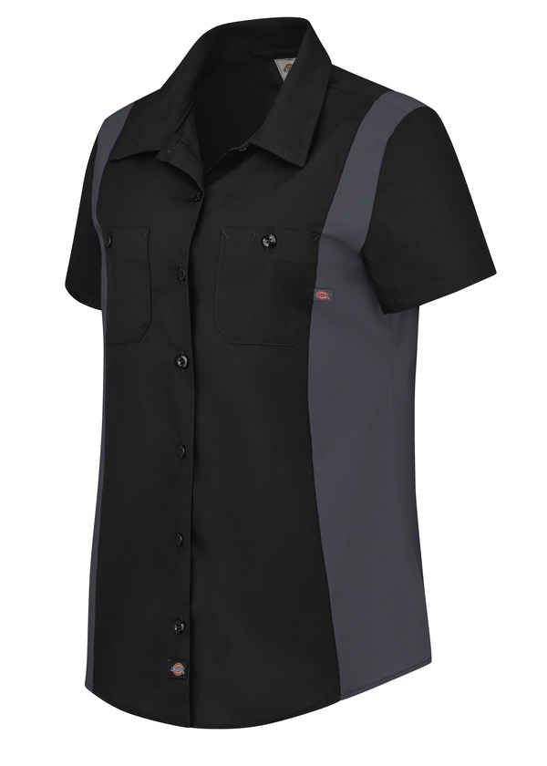 Women's Short-Sleeve Industrial Color Block Shirt - Front