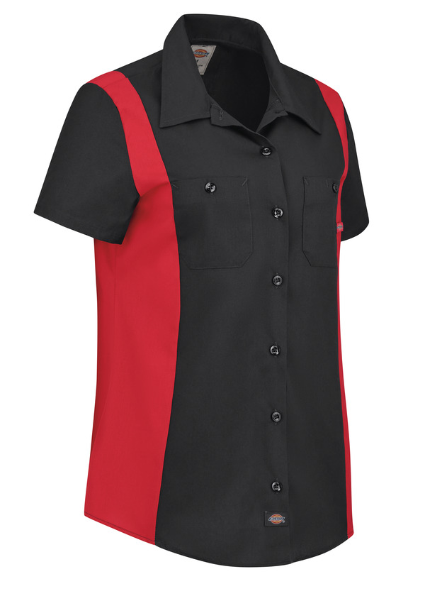 Women's Short-Sleeve Industrial Color Block Shirt - Front