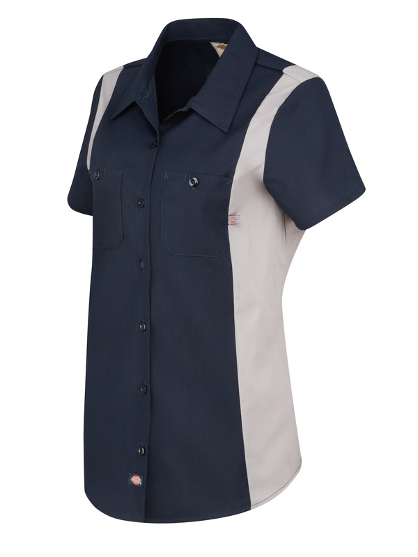Women's Short-Sleeve Industrial Color Block Shirt - Front