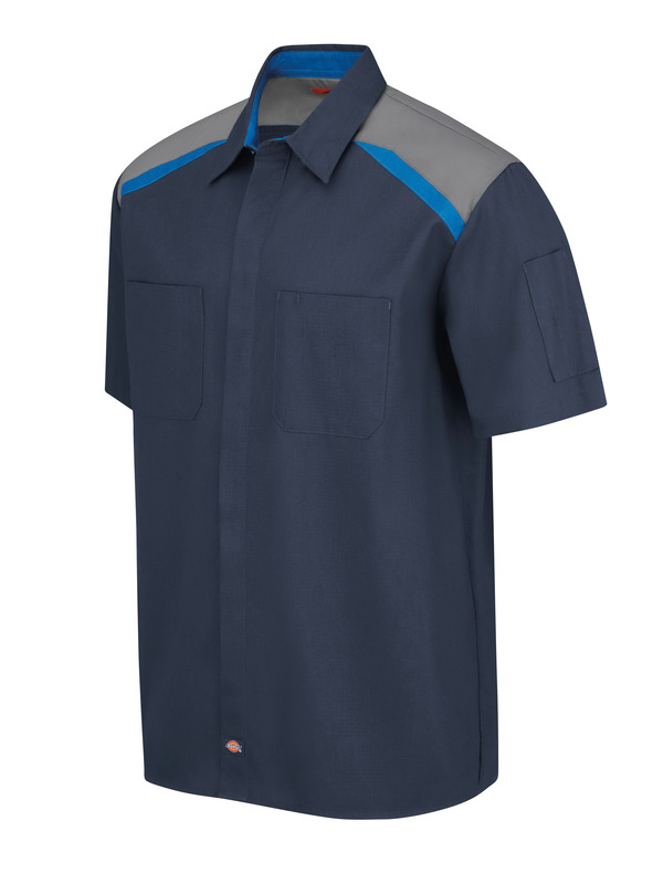 Men's Tricolor Short-Sleeve Shop Shirt - Front