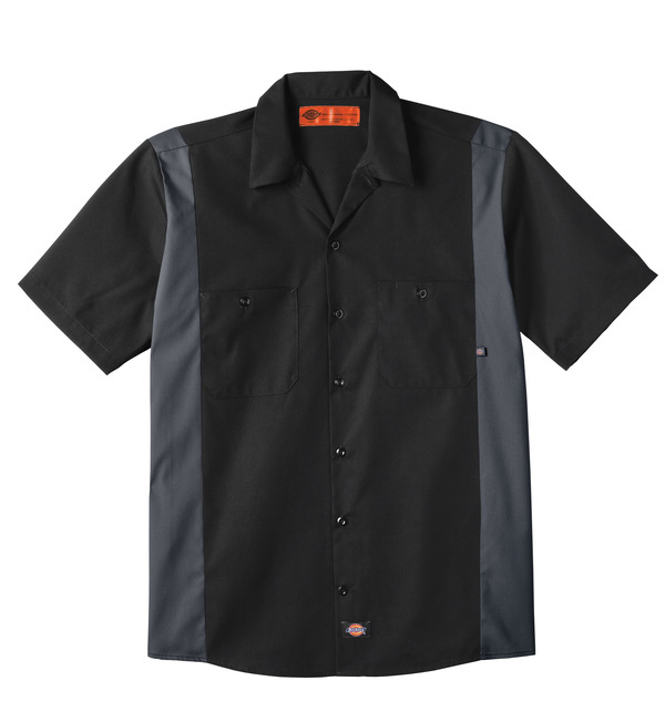 Black/Dark Charcoal - Men's Industrial Color Block Short-Sleeve Shirt - Front