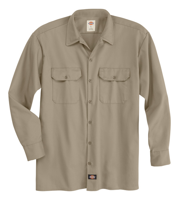 Khaki  - Men's Industrial Heavyweight Twill Long-Sleeve Shirt - Front