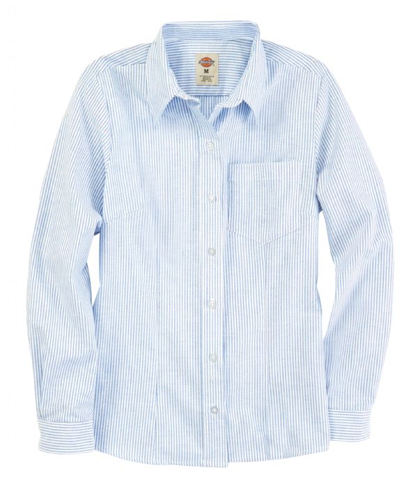 Blue/White Stripe - Women's Long-Sleeve Stretch Oxford Shirt - Front