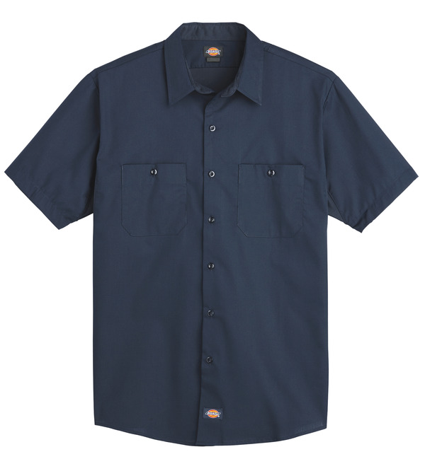 Dark Navy - Men's Industrial WorkTech Ventilated Short-Sleeve Work Shirt With Cooling Mesh - Front