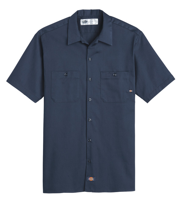 Dark Navy - Men's Industrial Cotton Short-Sleeve Work Shirt - Front